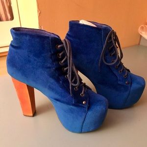 Jeffrey Campbell blue velvet Lita boots. Size 8.